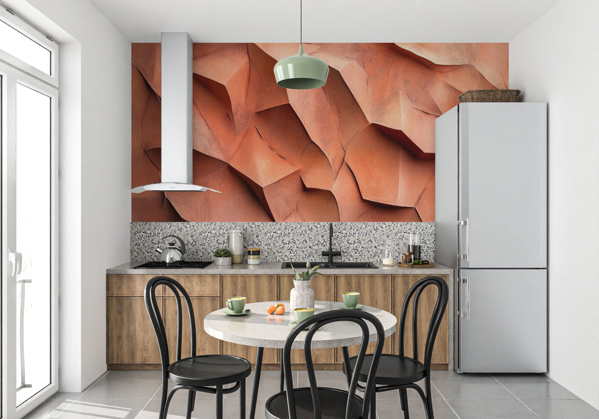 Geometric wall mural creating an artistic focal point in an entrance hall