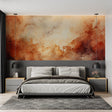 Terracotta watercolor cloud wallpaper in a modern living room creating a warm, inviting atmosphere