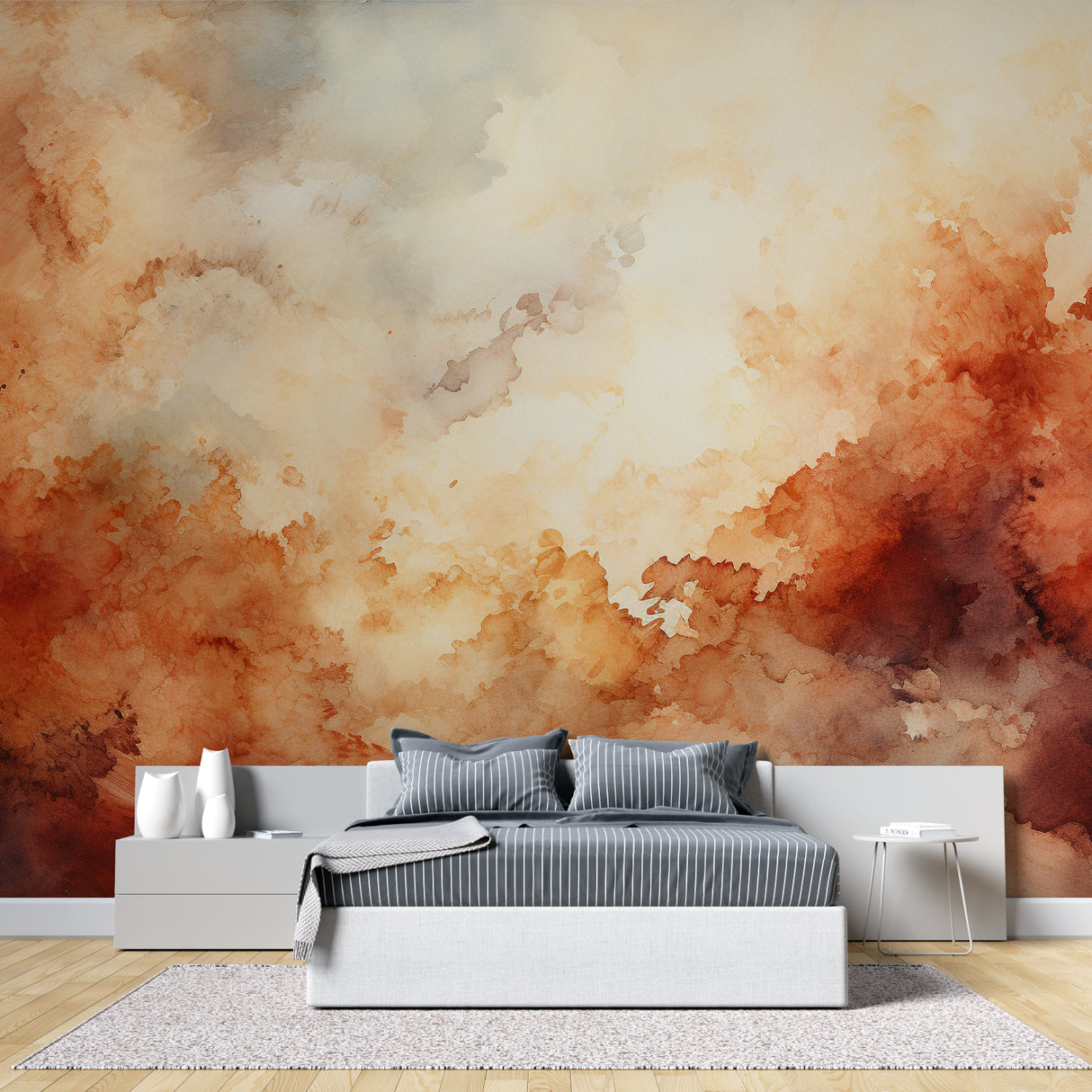 Cloud wall mural bringing warmth to a contemporary home office