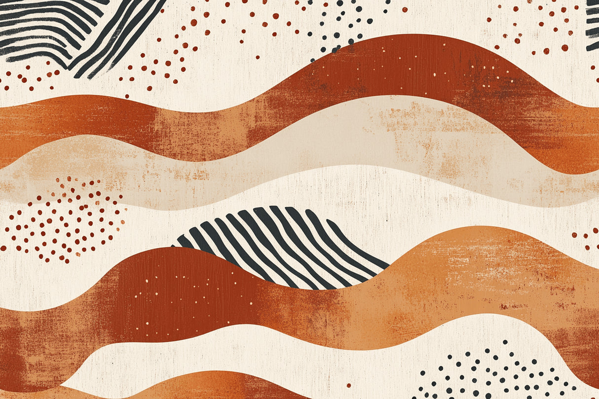 Design file showing terracotta abstract wave pattern with geometric elements