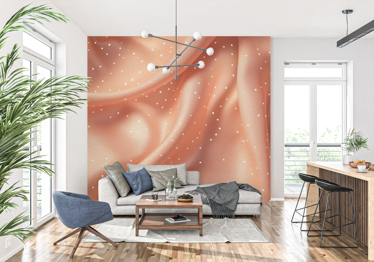 Terracotta dot wallpaper making a statement in a cozy bedroom setting