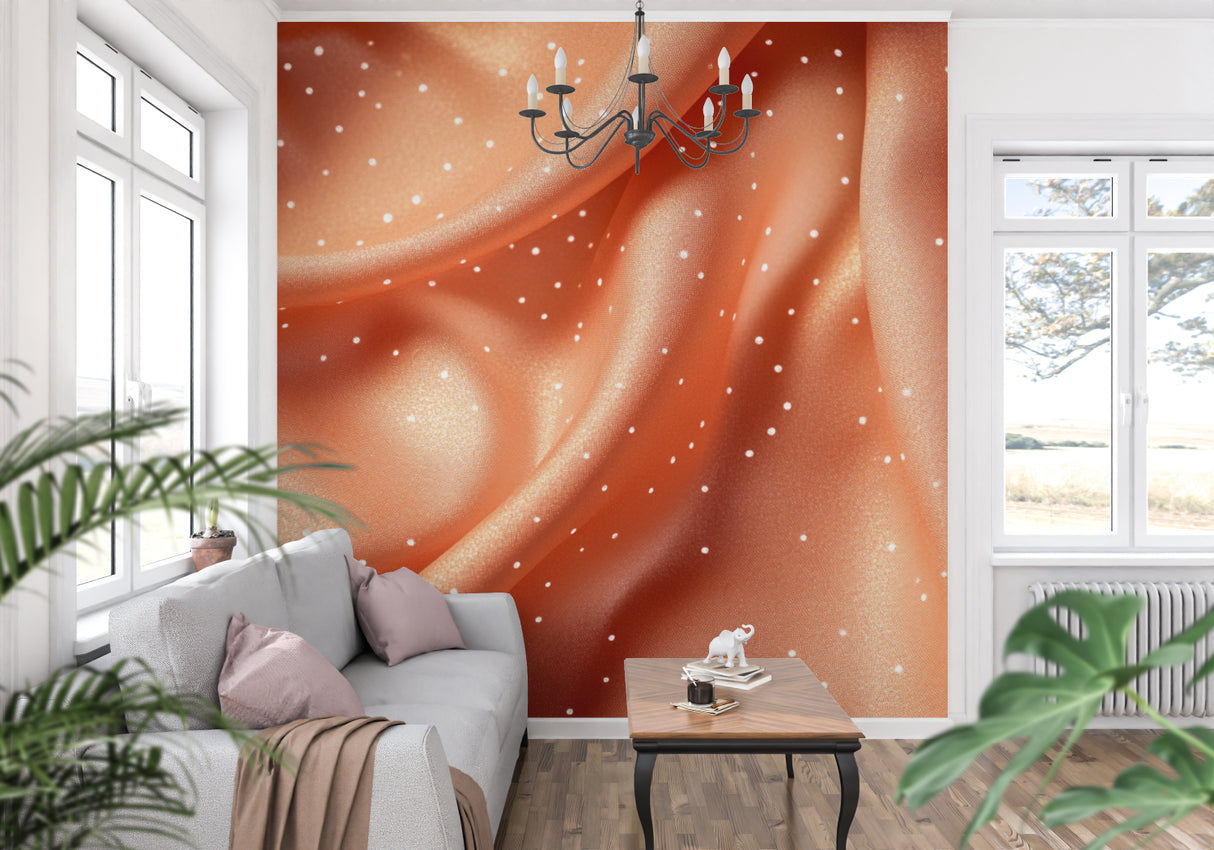 Modern terracotta wall mural brightening up a minimalist dining room