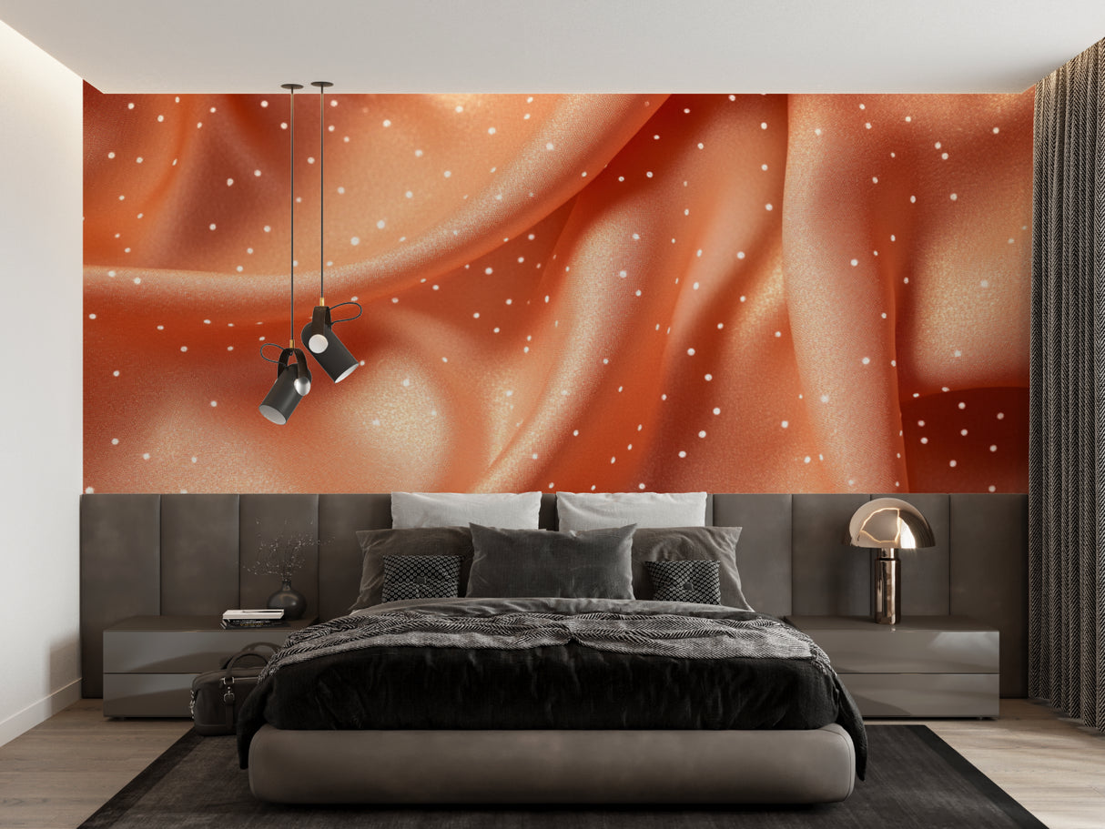 Golden dot pattern on terracotta background enhancing an entrance hallway