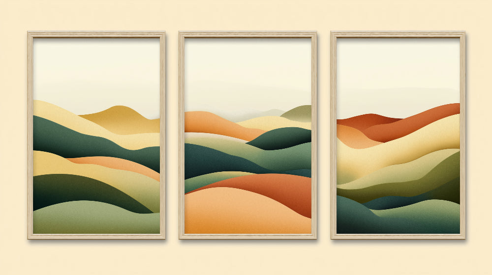 Desert mountains abstract wallpaper design file showing flowing curves and earth tone palette