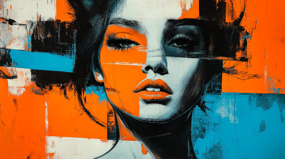 Abstract portrait wallpaper design file showing vibrant orange and blue urban art pattern