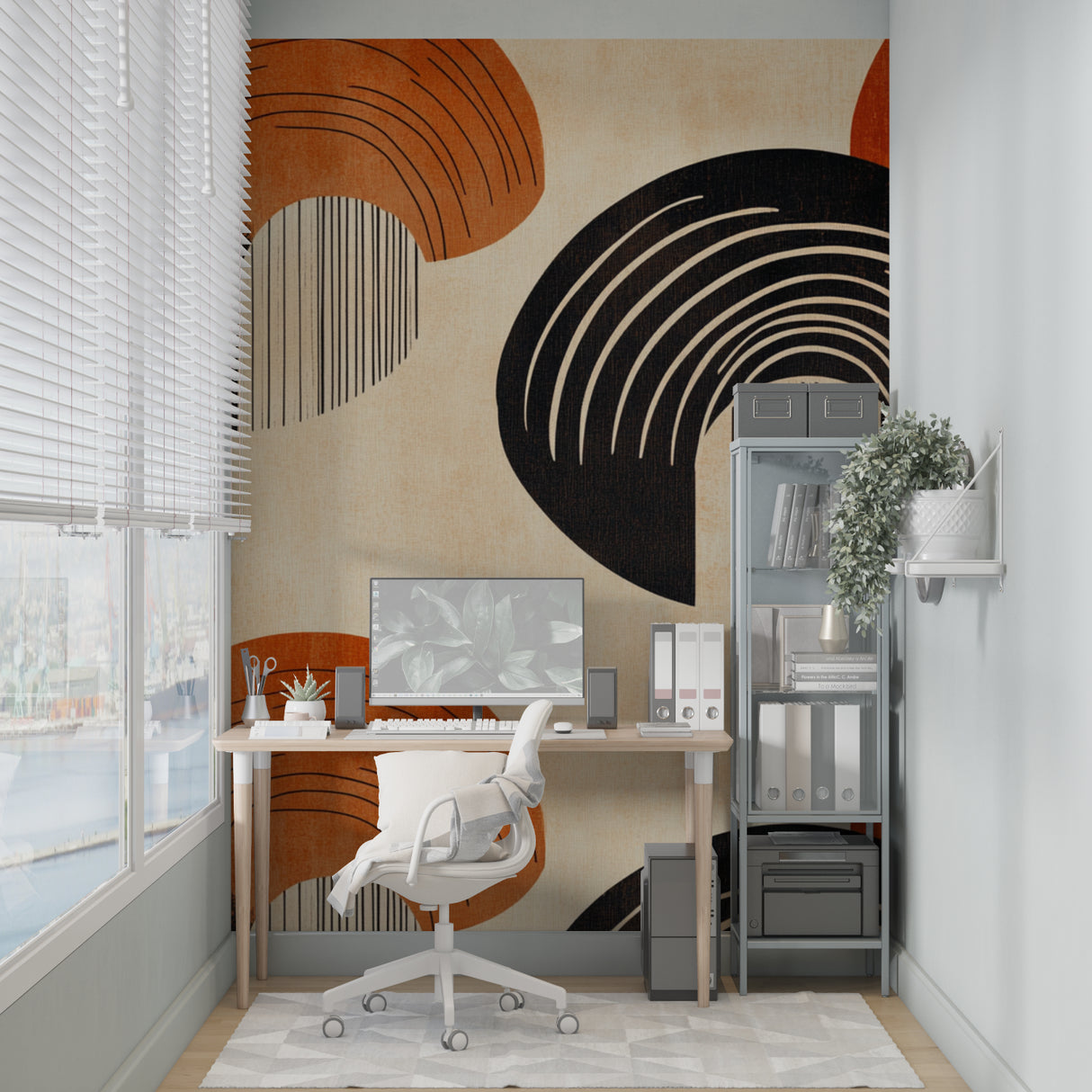 Terracotta and black geometric pattern in stylish hallway setting
