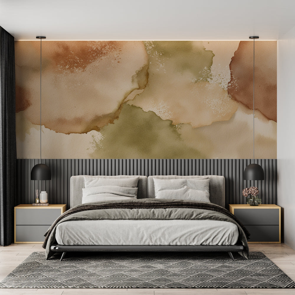 Abstract wall mural in hallway showing full pattern scale and color flow