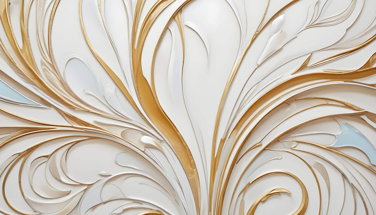 White and gold curved abstract wallpaper design file showing flowing pattern details
