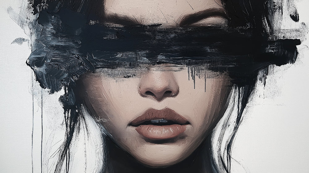 Black and white abstract portrait design file showing detailed brushstrokes and artistic expression