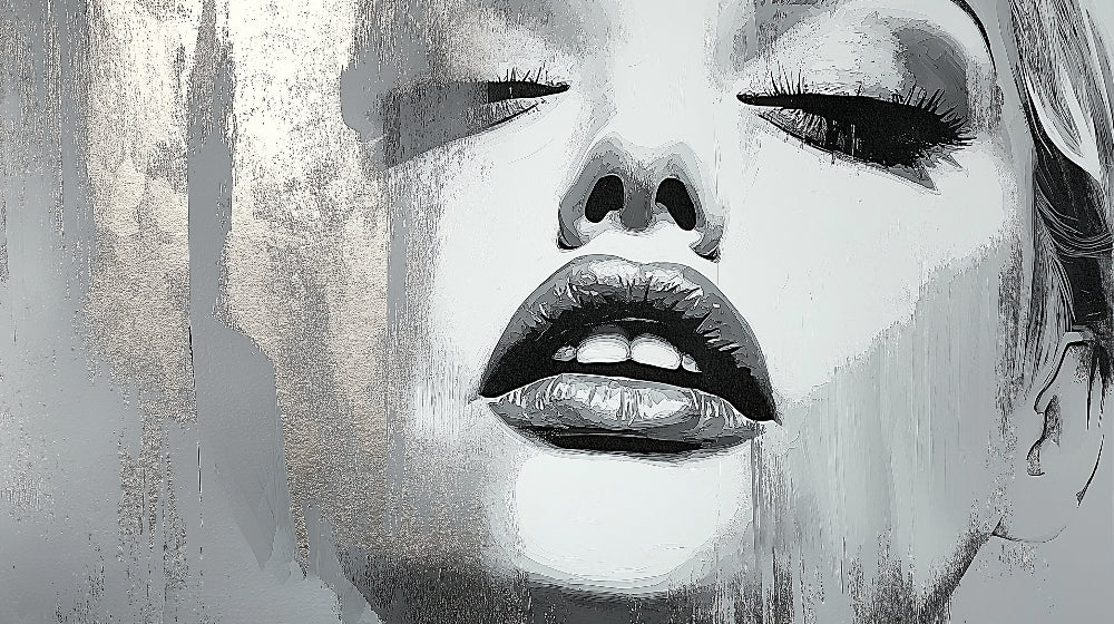 Black and white abstract portrait design file showing dramatic face pattern with textural details