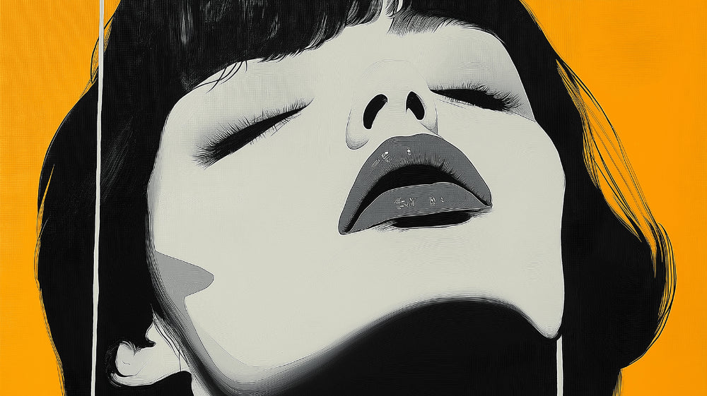 Black and white abstract portrait design file with orange background showing refined artistic details