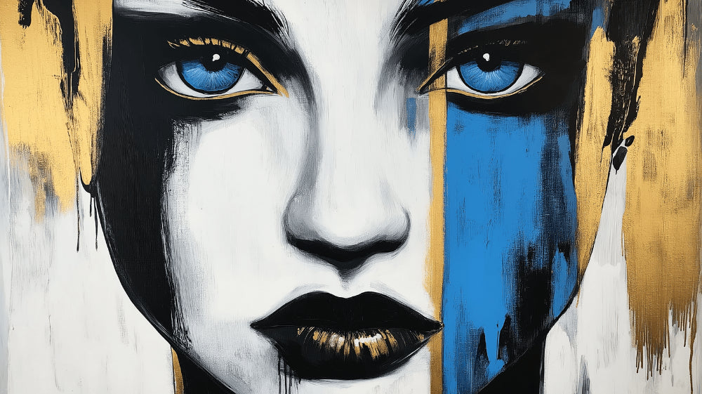 Abstract Portrait Wallpaper design file showing detailed blue and gold face pattern