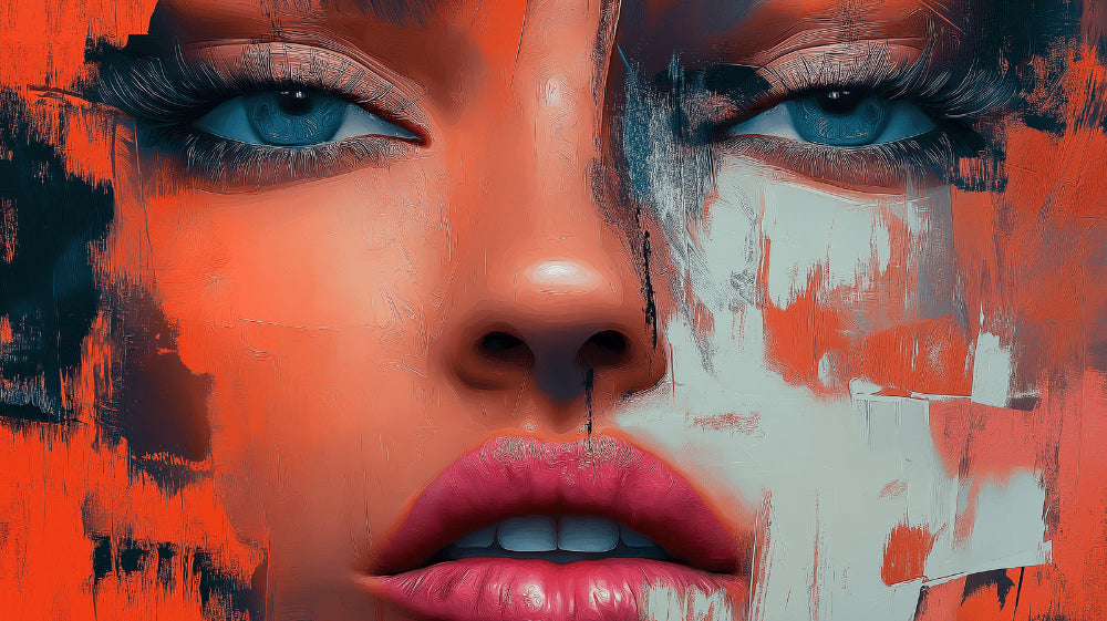 Abstract Portrait Wallpaper design file showing detailed coral and teal face pattern