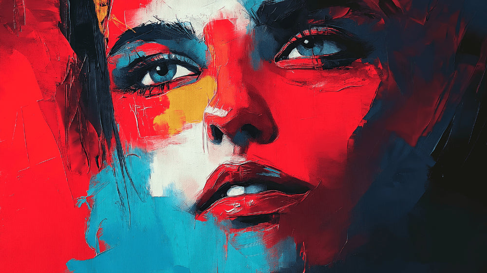 Abstract portrait wallpaper design file showing vibrant red and turquoise color palette