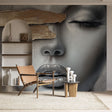 Abstract Portrait Wallpaper showcased in a modern living room with minimalist furniture and natural lighting