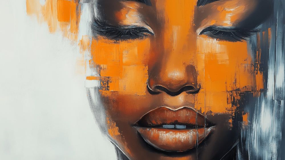 Abstract Portrait Wallpaper design file showing detailed orange and black face pattern