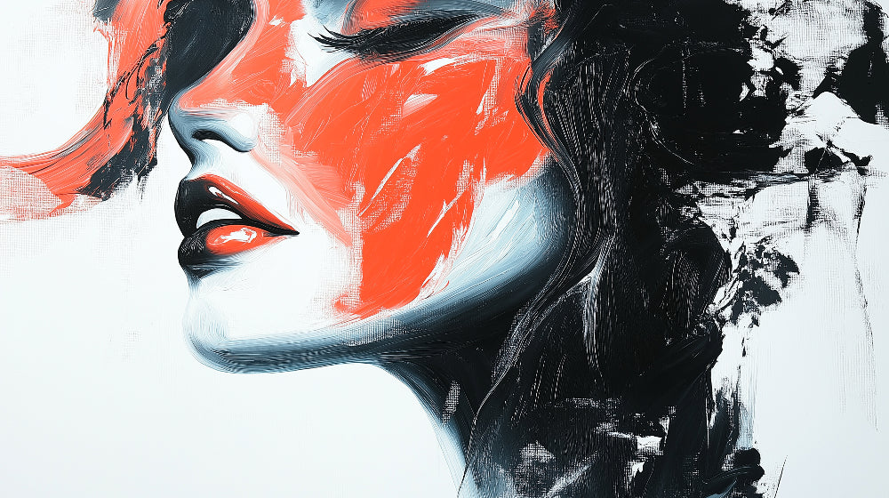 Red and black abstract portrait design file showing detailed artistic pattern