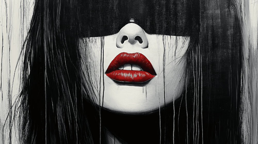 Black and white portrait mural design file with striking red lips detail