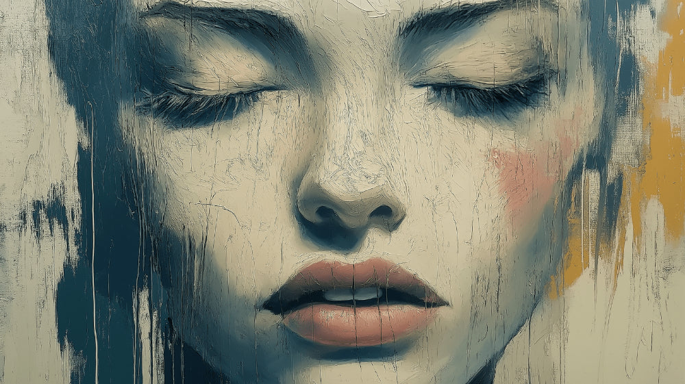 Abstract Portrait Wallpaper design file showing serene face with soft beige and blue tones