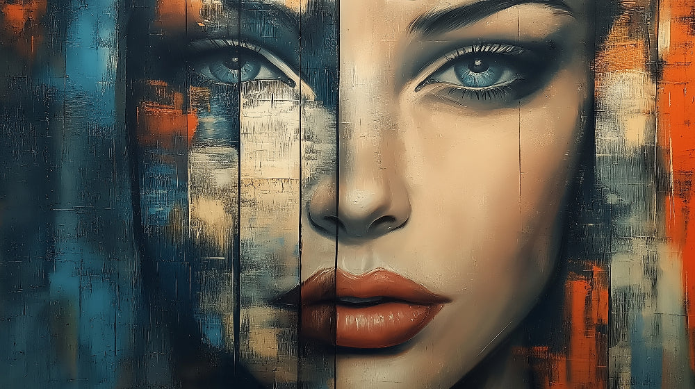 Abstract Portrait Wallpaper design file showing teal and orange color palette with artistic textures
