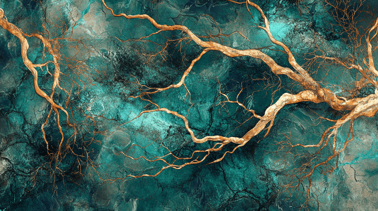 Abstract tree pattern design file showing emerald green base with intricate gold veining details