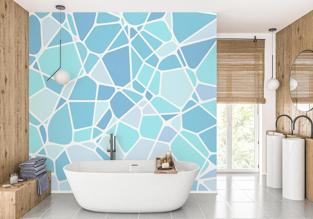 Geometric Mural Wallpaper | Blue Voronoi Pattern Design
