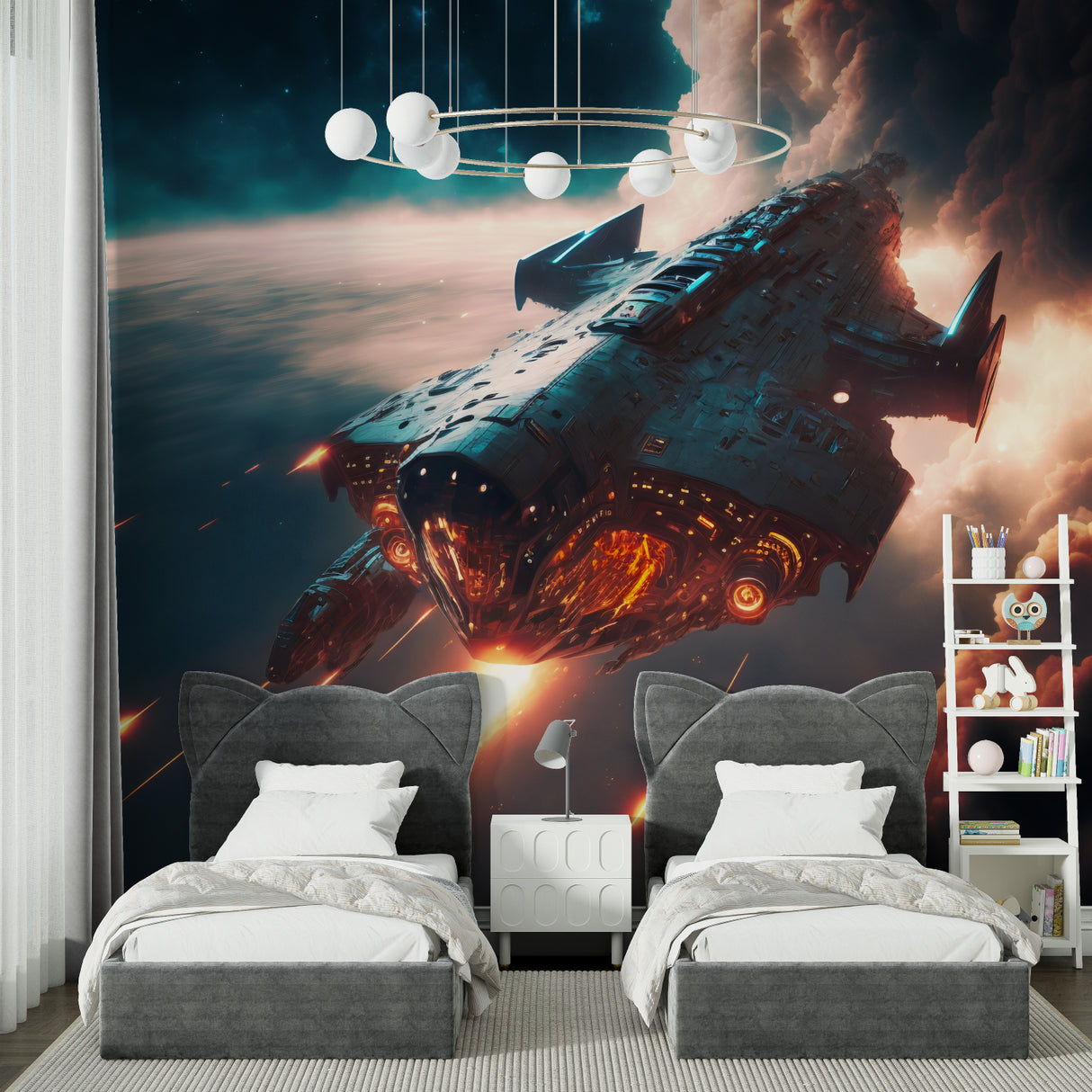 Wave design wallpaper creating depth in a stylish entrance hall