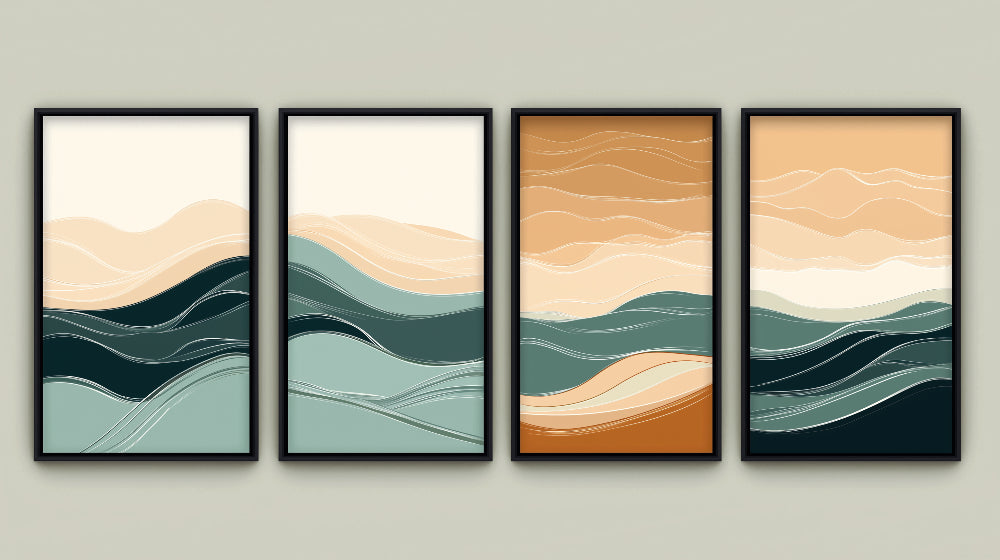 Teal and terracotta abstract wave pattern design file showing organic flowing lines and natural movement