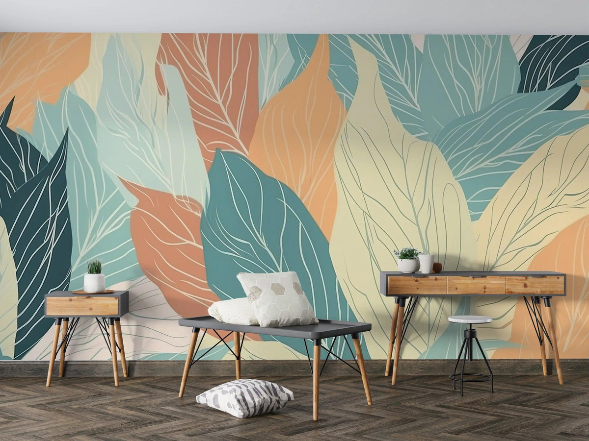 Tropical Foliage Mural Wallpaper | Modern Abstract Leaf Design