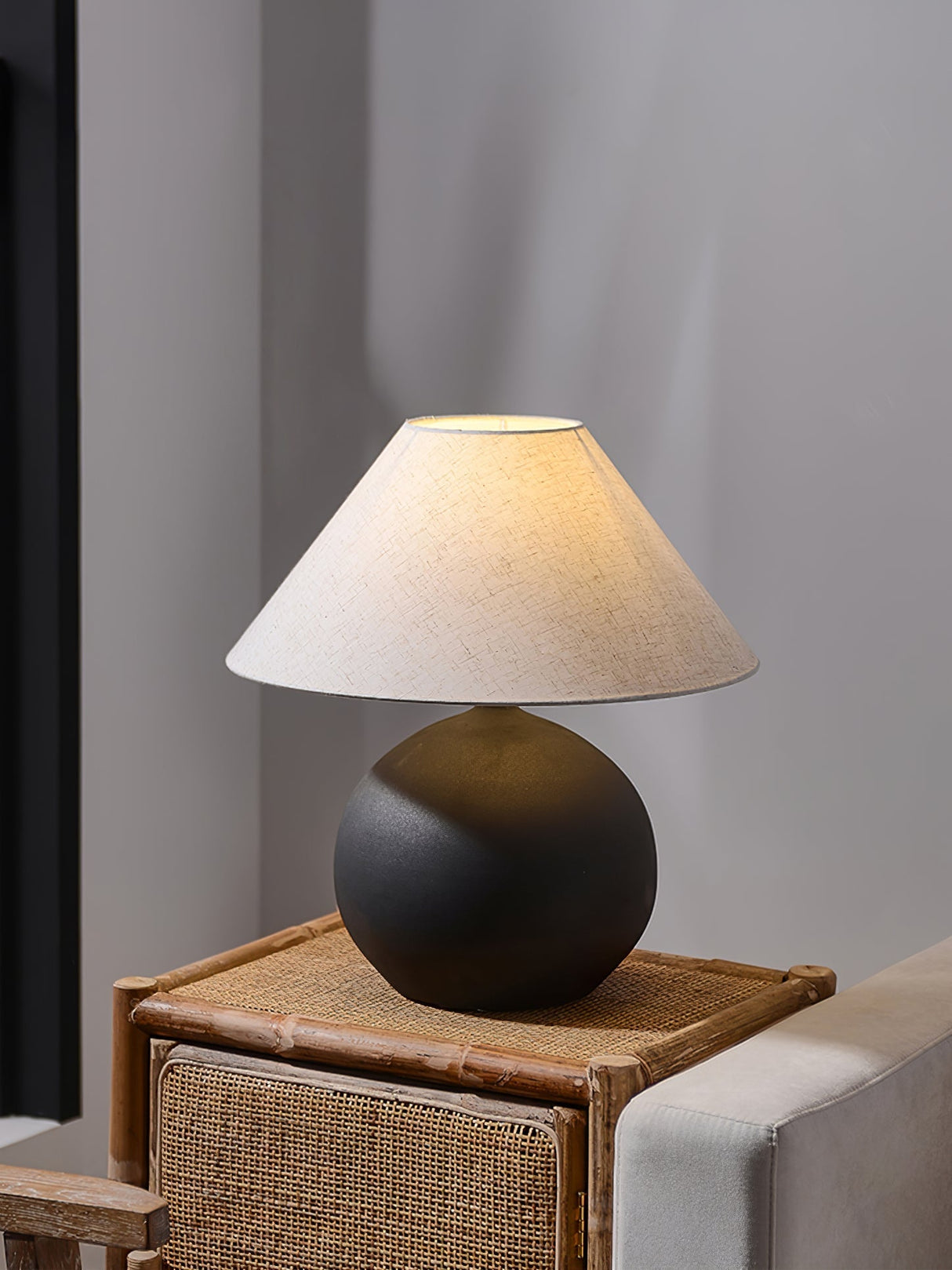 Ceramic Table Lamp Matte Black Base with Linen Shade - Product detail 10