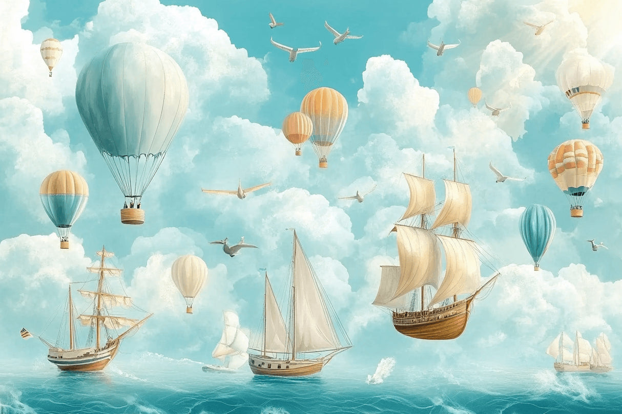 Adventure wallpaper design file showing detailed hot air balloons and sailing ships pattern