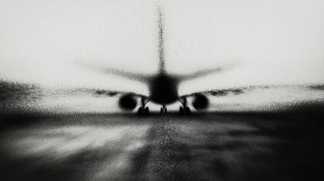 Black and white airplane wallpaper design file showing detailed motion blur effect and contrast