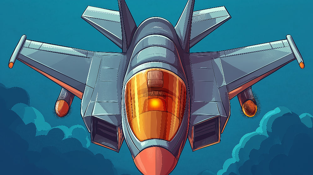 Modern Fighter Jet wallpaper mural shown in a sleek home office with minimal furniture and ambient lighting