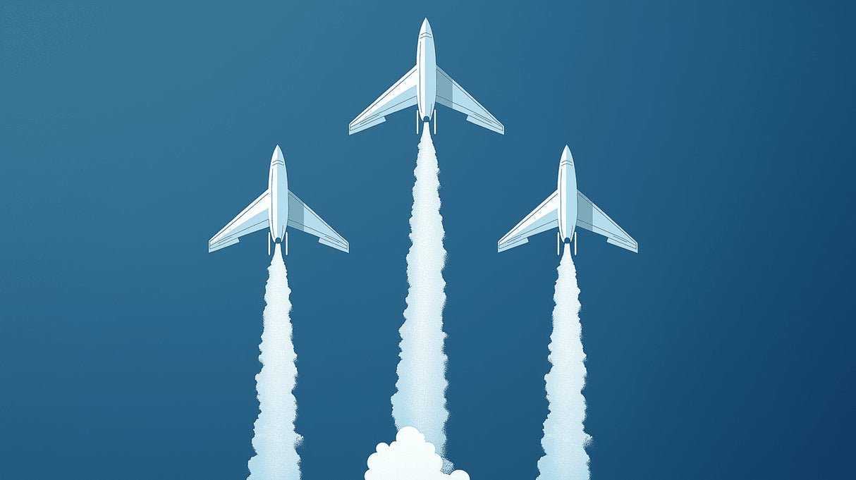 Aircraft formation wallpaper design file showing detailed modern planes and vapor trails pattern