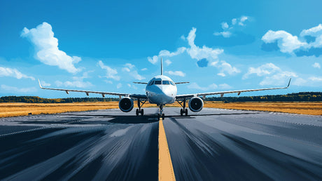 Aircraft Wallpaper design file showing detailed runway scene with commercial airplane against blue sky
