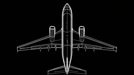 Airplane line art wallpaper design file showing detailed technical drawing on black background