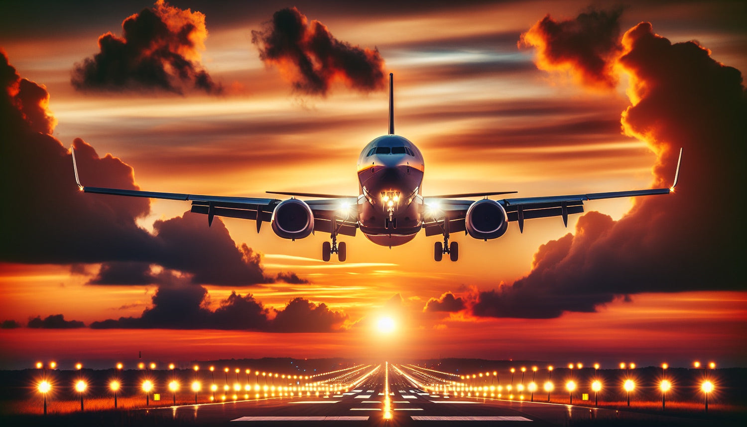 Aviation wall mural design file showing detailed aircraft landing at sunset