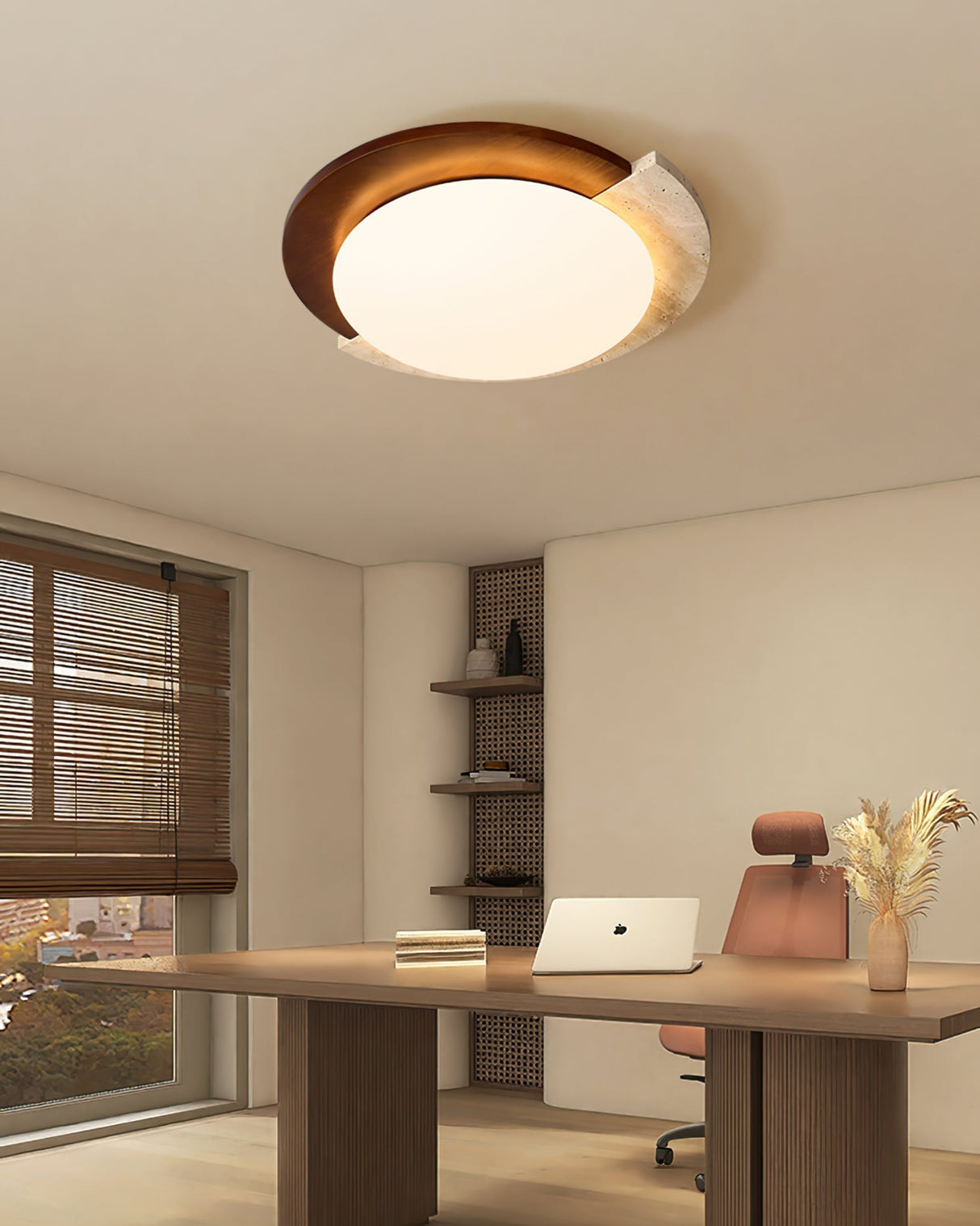 Modern Travertine Ceiling Light Oval Wood Acrylic Design - Product detail 13