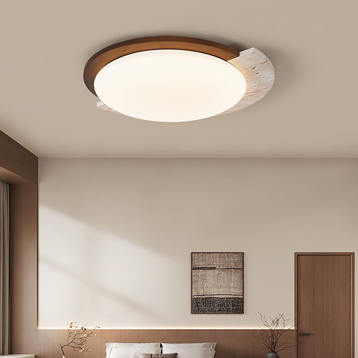 Modern Travertine Ceiling Light Oval Wood Acrylic Design - Product detail 6