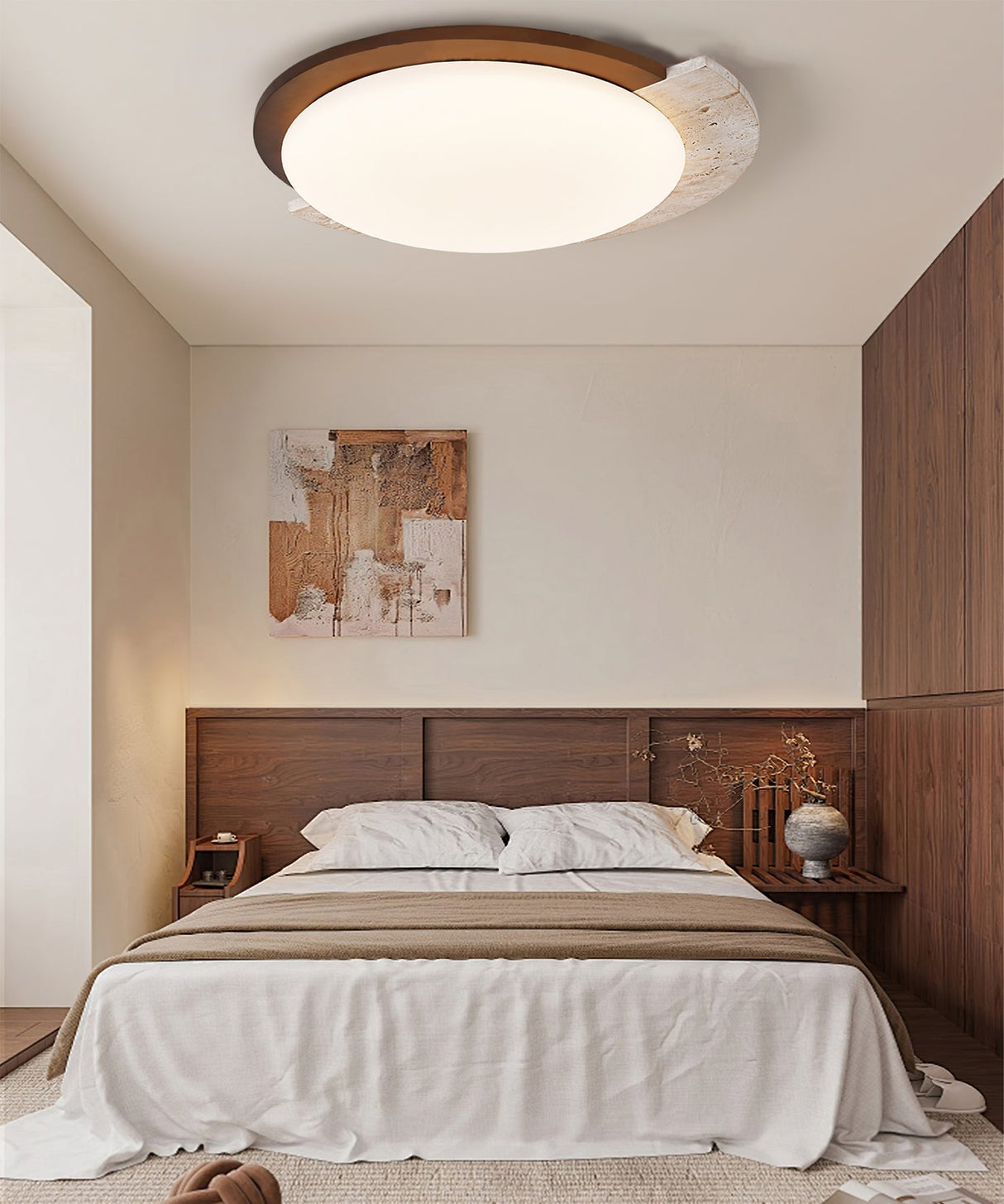 Modern Travertine Ceiling Light Oval Wood Acrylic Design - Product detail 7