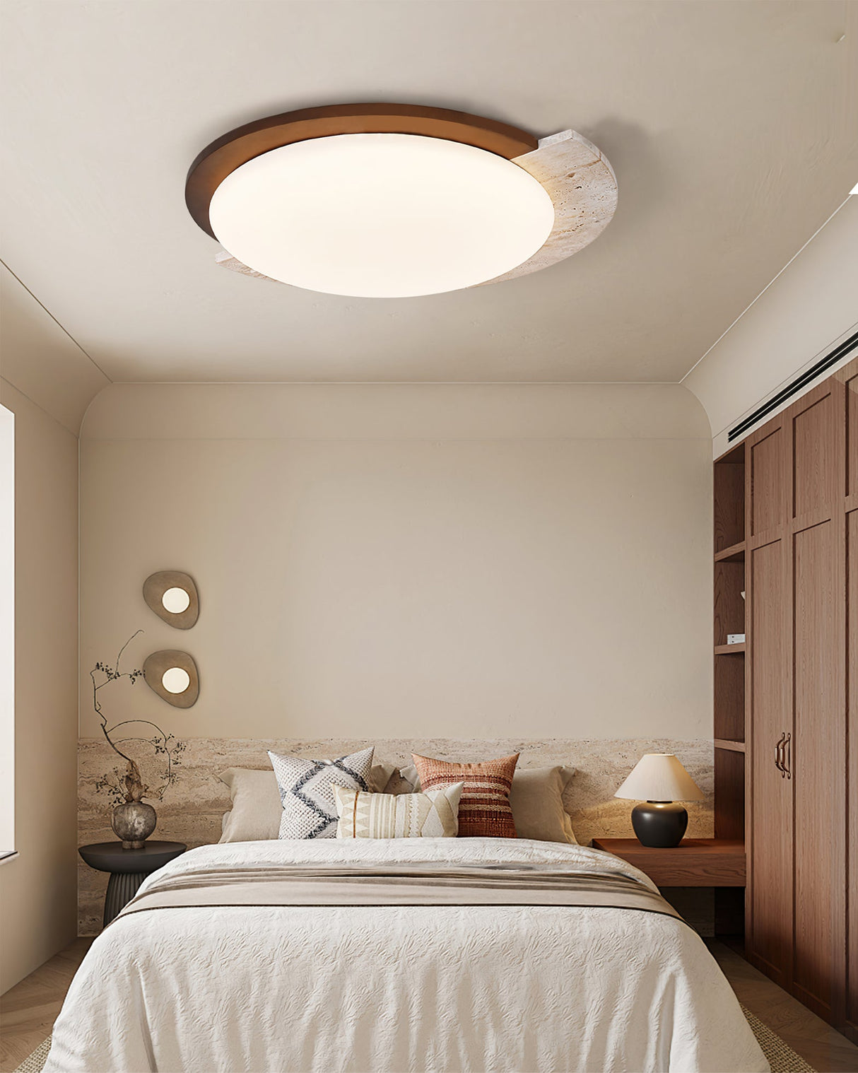 Modern Travertine Ceiling Light Oval Wood Acrylic Design - Product detail 8