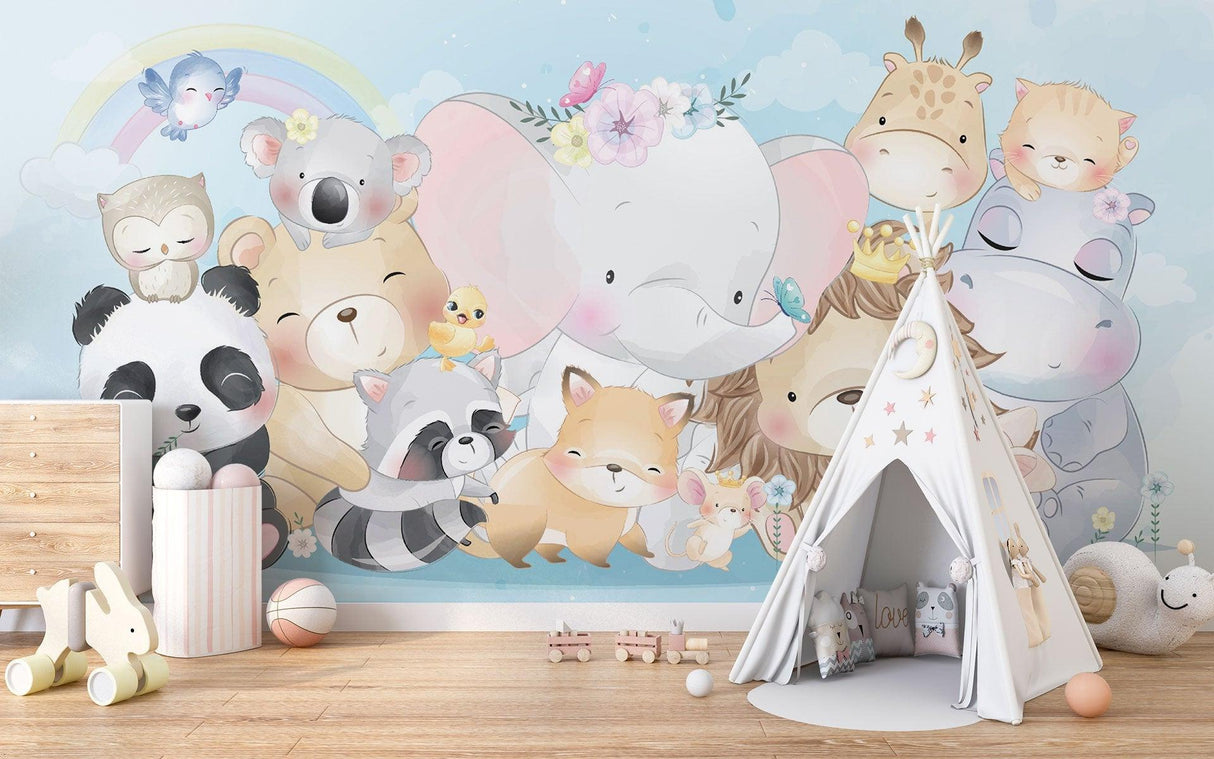 Pastel Animal Wallpaper brightening a baby's room with soft natural light