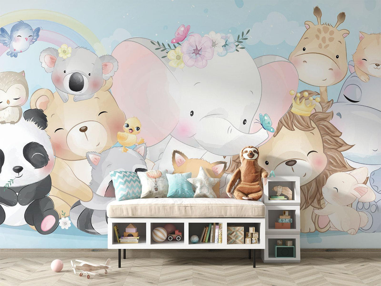 Safari Nursery Wallpaper in a gender-neutral baby room setup