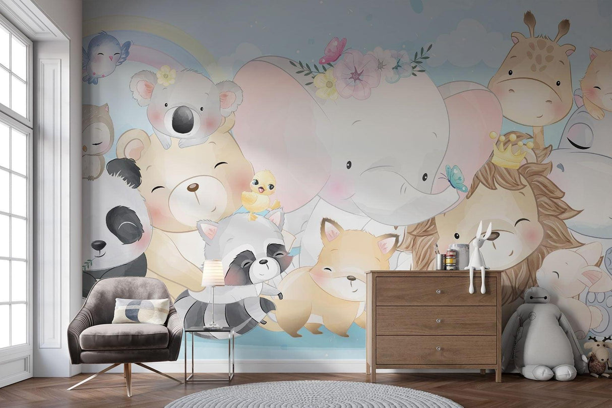 Pastel Safari Animals Wallpaper creating depth in a small nursery space