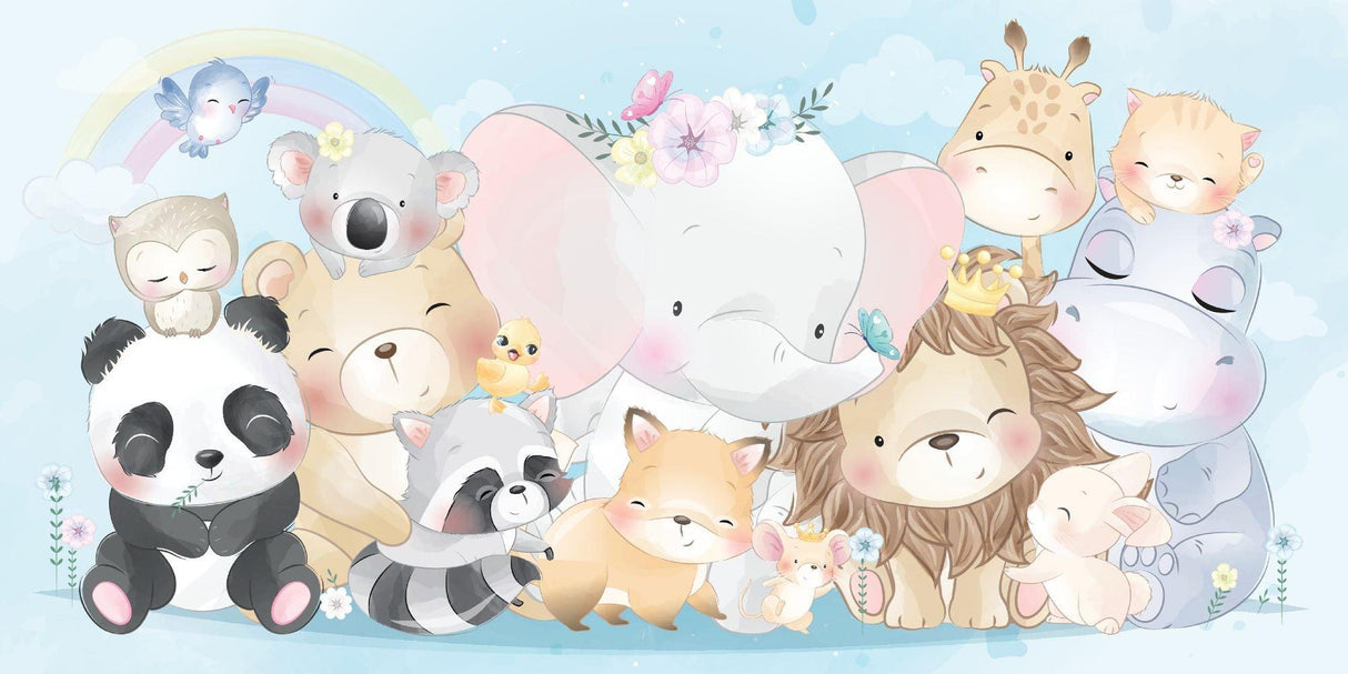 Animal Friends design file showing gentle watercolor safari animals on soft pastel background