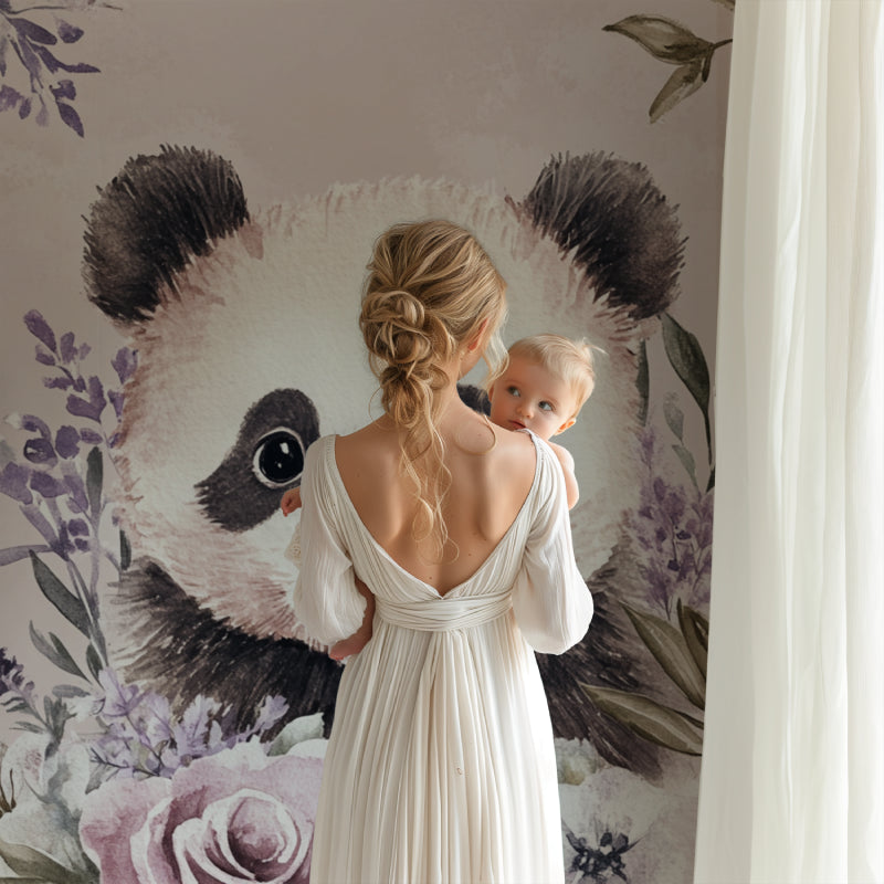 Purple Floral Panda design in reading nook with natural lighting