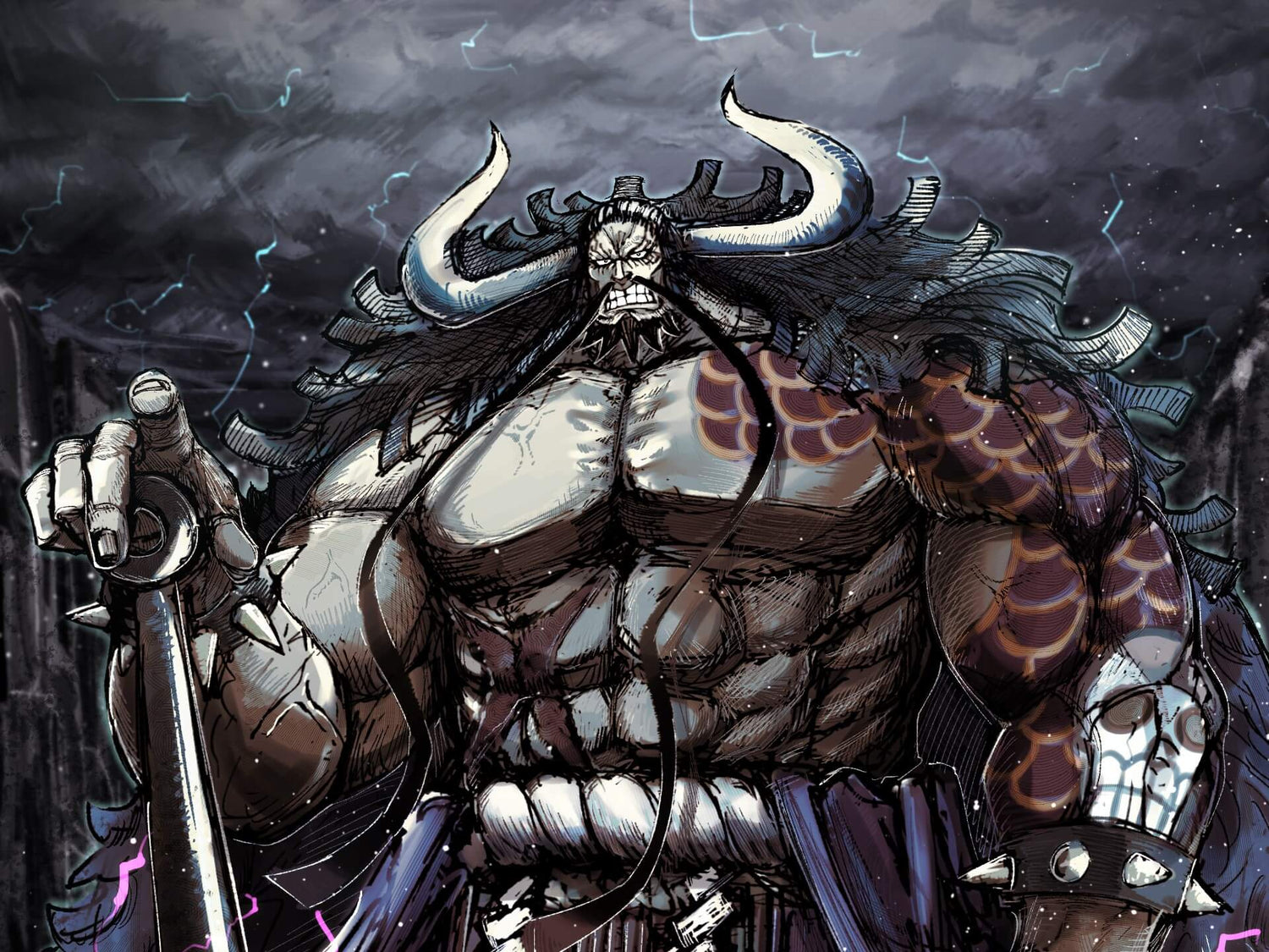 Dark Fantasy Warrior design file showing detailed anime art pattern and lightning effects