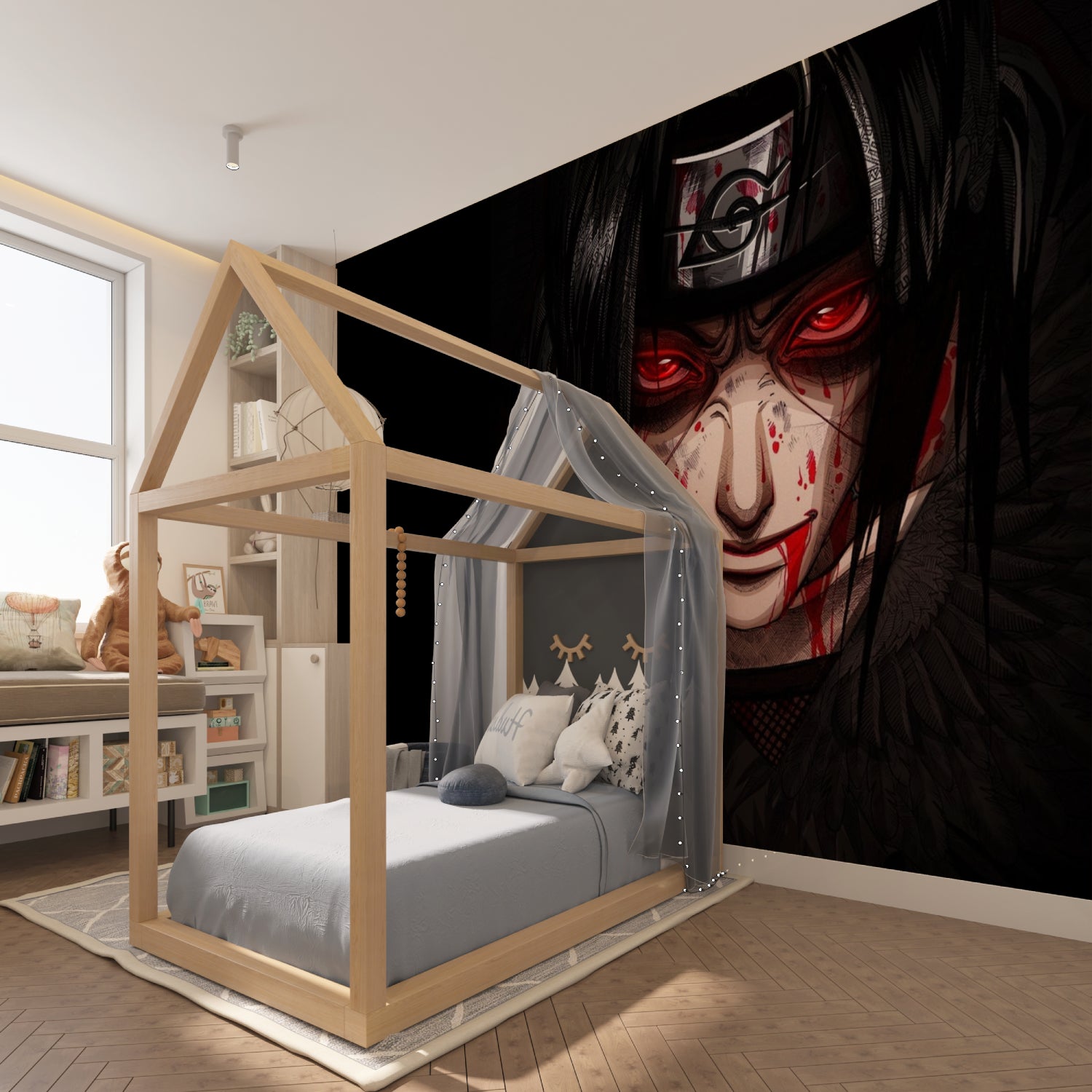 Ninja Theme Wallpaper transforming entertainment room with dramatic lighting