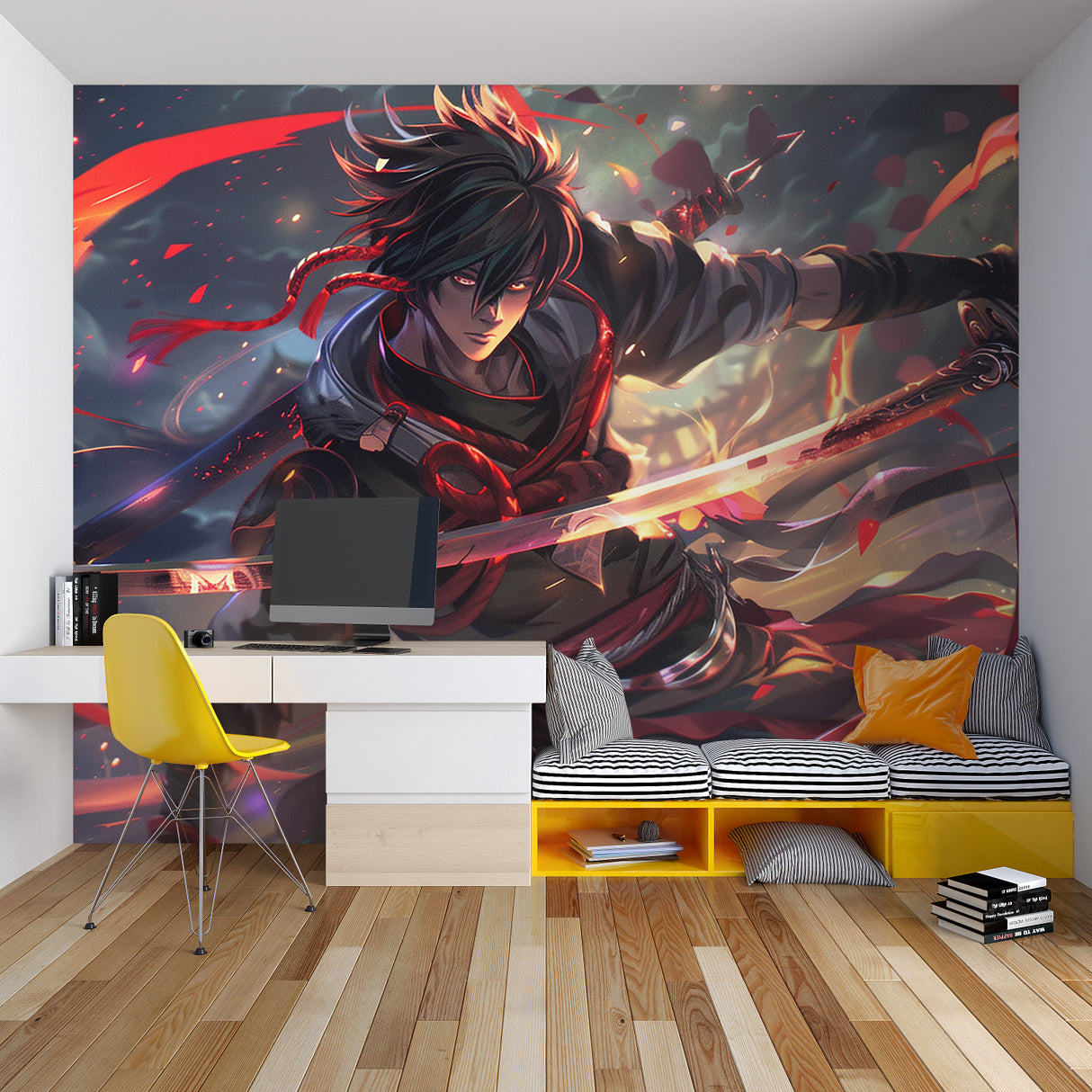 Manga battle wallpaper bringing energy to contemporary living space