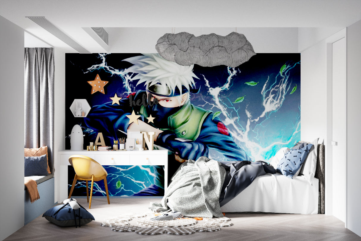 Anime wall design in contemporary bedroom setting